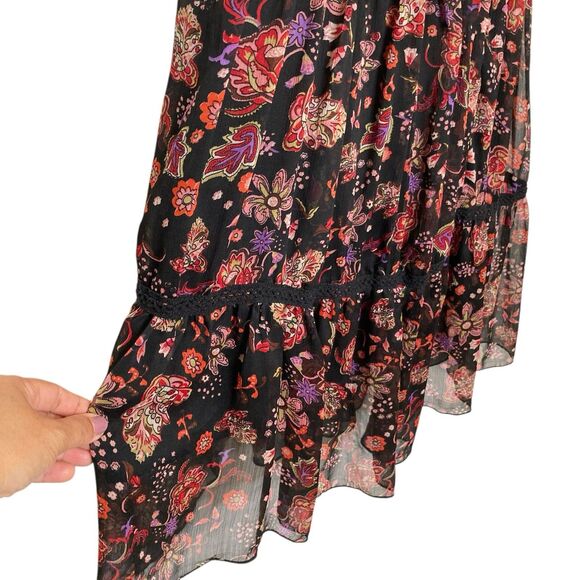 Antheaa Womens Medium Floral Midi Dress Ruffle Sleeve Tiered Pleated Puff Sleeve - Picture 10 of 13